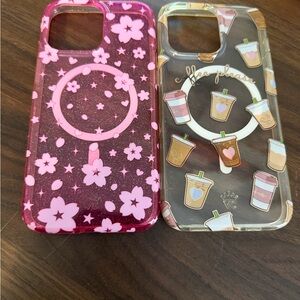 Velvet Caviar Pink Floral & Clear Coffee Cup Phone Case Duo